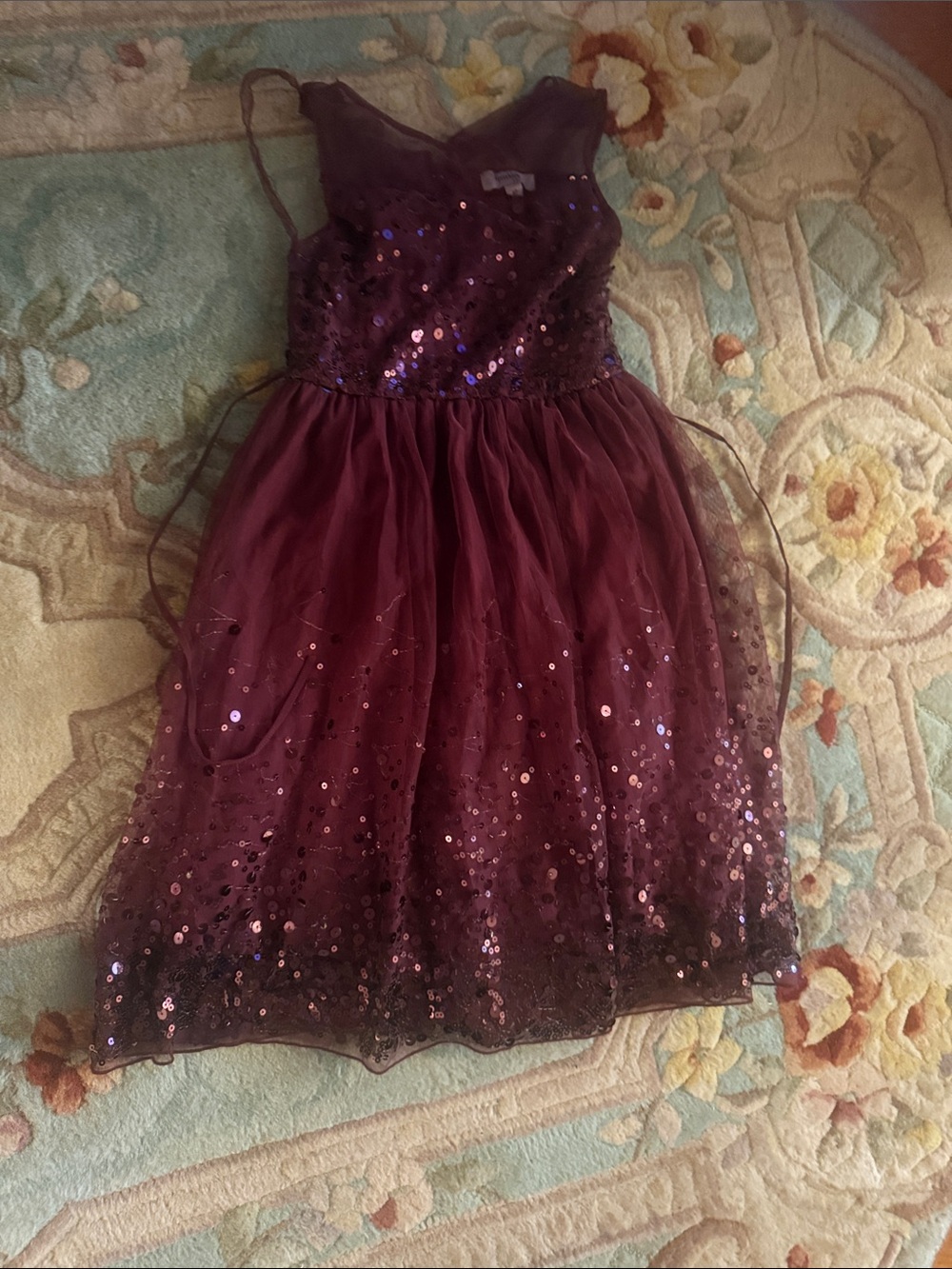 Girls' Sequin Tulle Party Dress - Deep Plum